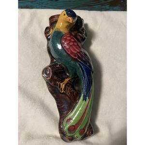 Vintage Japan Hand Painted Wall Pocket Vase - Peacock